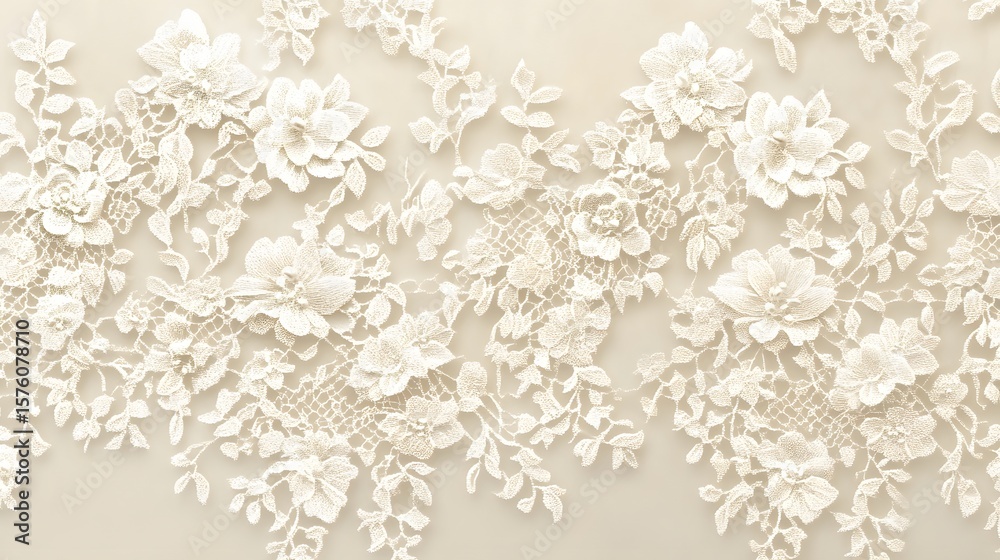 Obraz premium Delicate floral lace fabric with embossed flowers.
