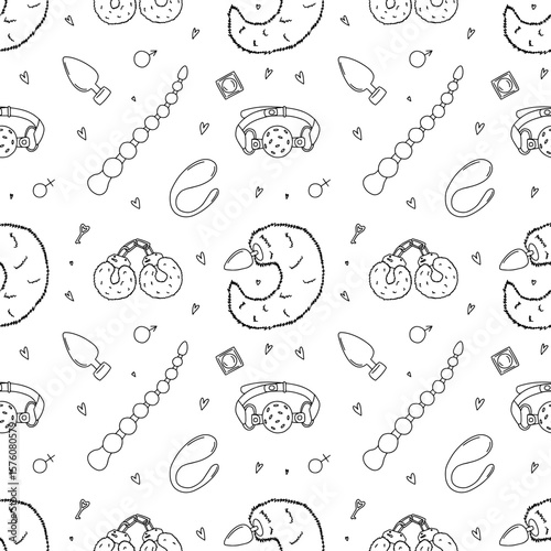 Sex toys BDSM erotic vector doodle seamless pattern