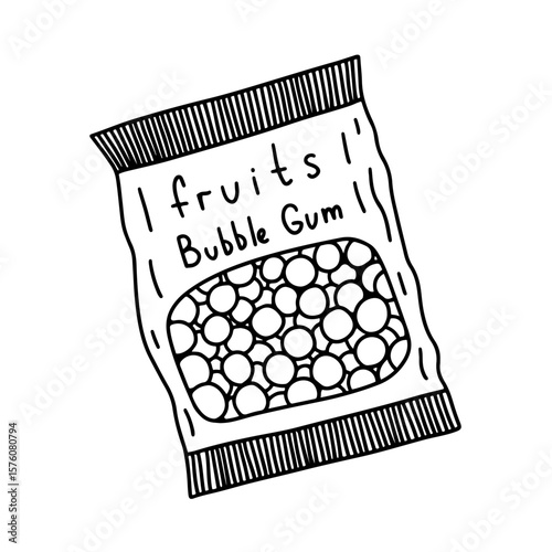 Fruit bubble gum in bag vector hand drawn doodle illustration