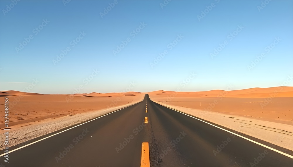 Fototapeta premium Endless Straight Road Stretching Through a Desert Landscape