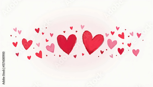 Watercolor Heart Shapes Set on Striped Background


