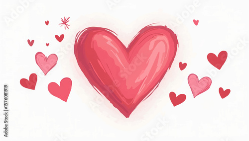 Watercolor Heart Shapes Set on Striped Background

