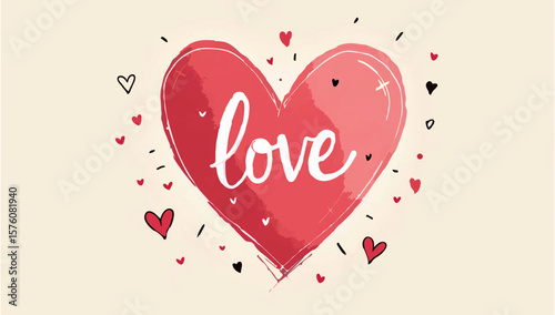 Watercolor Heart Shapes Set on Striped Background

