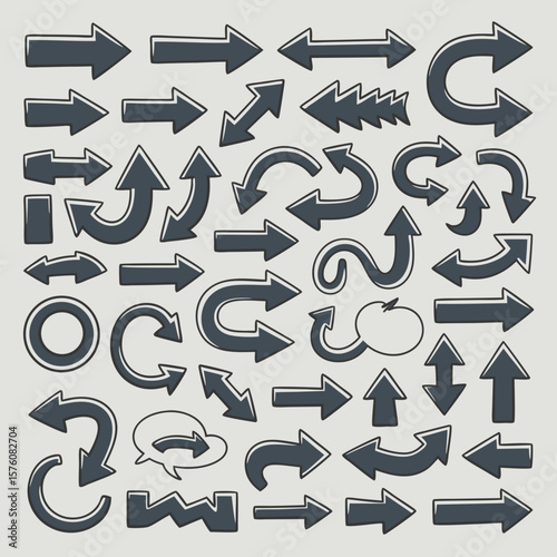A variety of dark gray arrow designs displayed, suitable for presentations, infographics, and web design projects requiring directional elements.