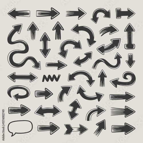 A variety of dark gray arrow designs displayed, suitable for presentations, infographics, and web design projects requiring directional elements.
