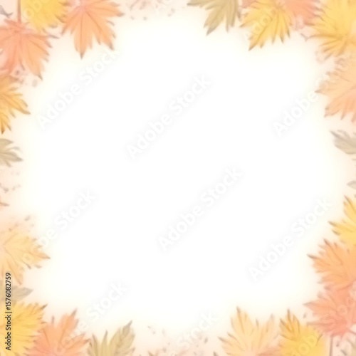 Watercolor illustration of autumn maple leaves forming a border with various warm colors around a blank white space for text or design