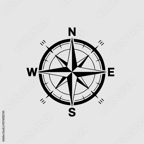 Simple black and white compass rose design, suitable for travel blogs, navigation apps, geography textbooks, and adventurerelated projects.