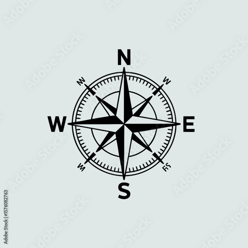 Simple black and white compass rose design, suitable for travel blogs, navigation apps, geography textbooks, and adventurerelated projects.