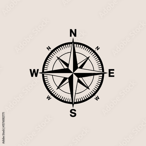 Simple black and white compass rose design, suitable for travel blogs, navigation apps, geography textbooks, and adventurerelated projects.