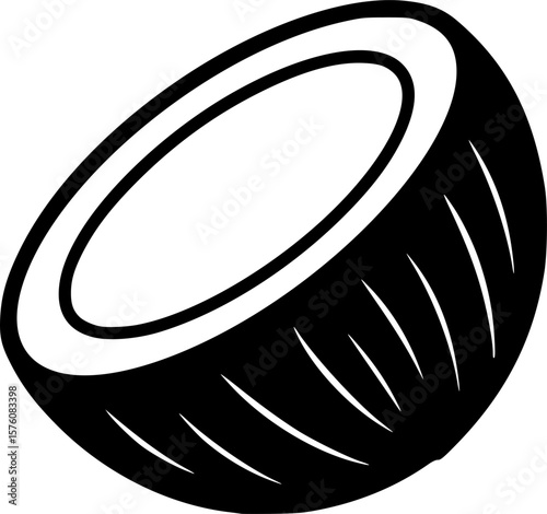 Black and White Coconut Half Silhouette Illustration in Simple Style

