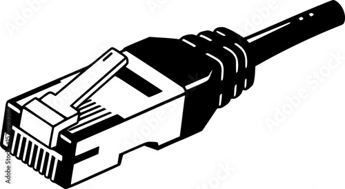 Black and white drawing of an ethernet RJ45 connector cable
