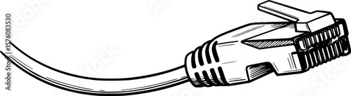 Black and white drawing of an ethernet RJ45 connector cable
