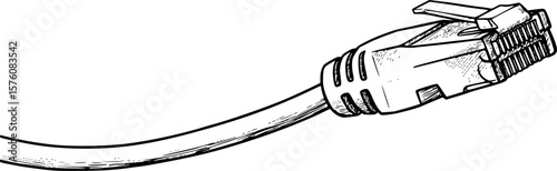 Black and white drawing of an ethernet RJ45 connector cable

