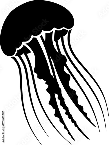 Black jellyfish silhouette on white background, an ocean creature design
