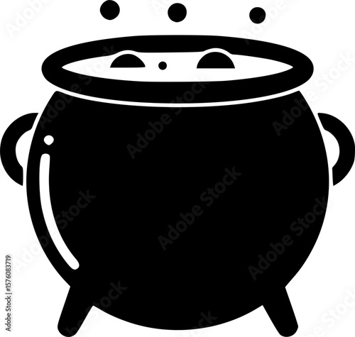 Simple black silhouette of a cauldron filled with a mysterious white liquid
