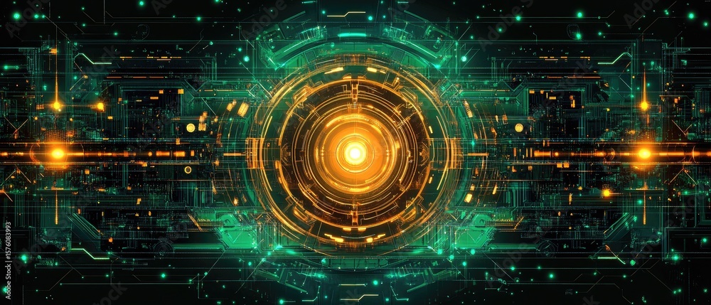 Obraz premium A complex, intricate digital design with glowing circuitry.