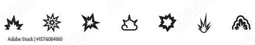 Explosion icon set. Containing explode, bomb, boom, blast, bang, burst and explosive weapon icons. Solid icon collection. Vector illustration. ESP 10