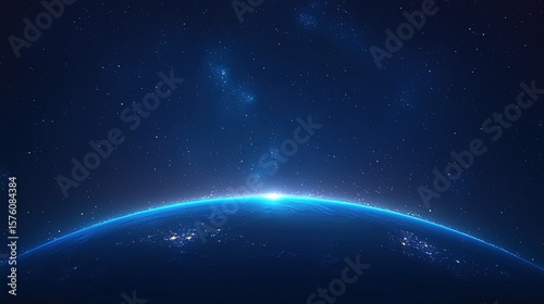 Fototapeta Naklejka Na Ścianę i Meble -  
Glowing Earth on Deep Blue Gradient Background - Minimalist Luxury Planet Design with Soft Light, Abstract Space Wallpaper