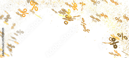 Photos Abstract background image of golden percent signs falling on white