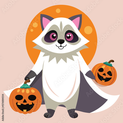 Raccoon holding pumpkins halloween jack o lantern