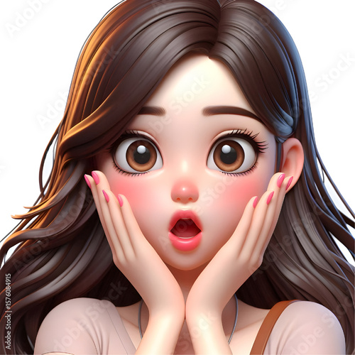 Surprised woman with hands on face, transparent background
