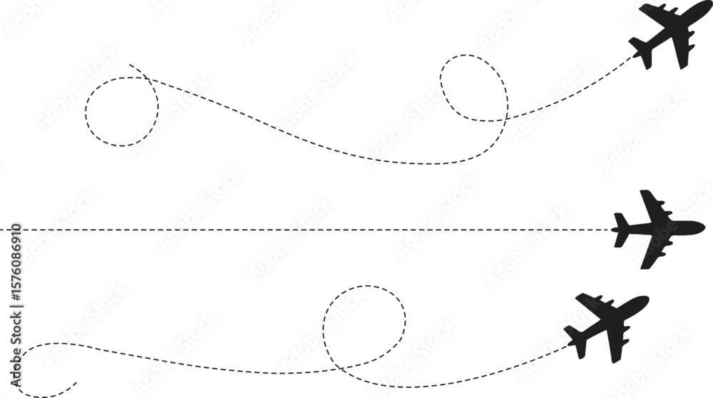 Airplane Flight Paths with Dotted Lines Vector Illustrations Isolate on White Background Airplane Flight Paths with Dotted Lines Vector Illustrations Isolate on White Background