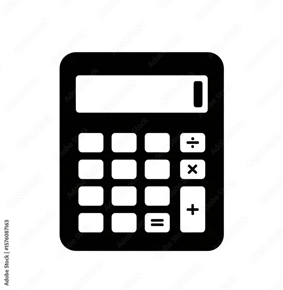 Black and White Calculator Icon with Display and Buttons Vector Illustration. Black and White Calculator Icon with Display and Buttons Vector Illustration.