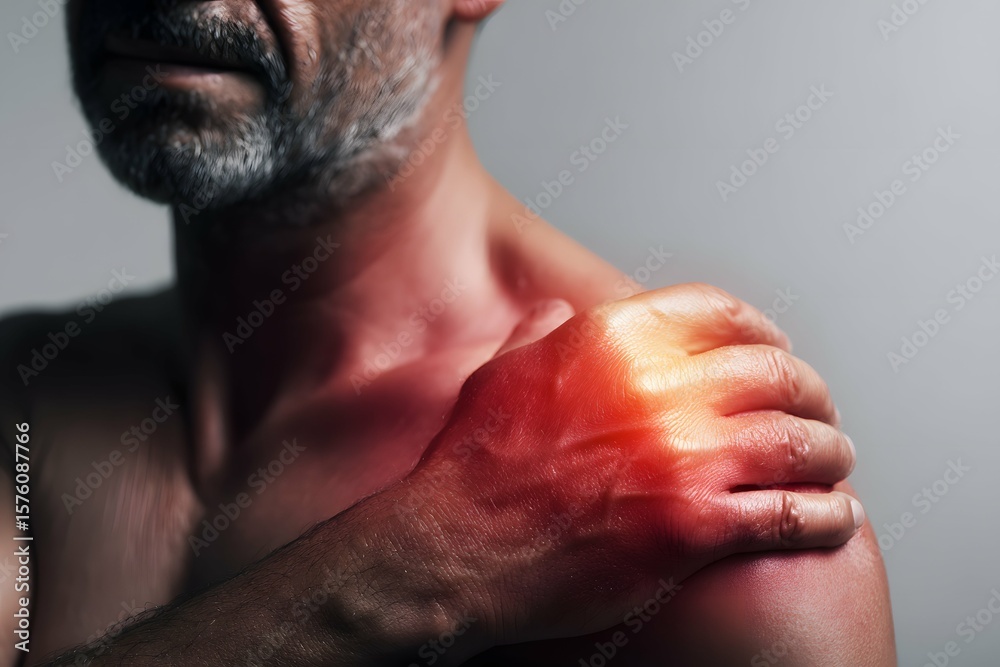 Naklejka premium A shoulder ache burns like a little combustion in an adult’s joint.