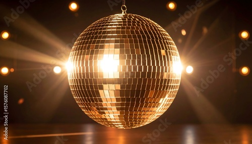 Golden disco ball, spotlights