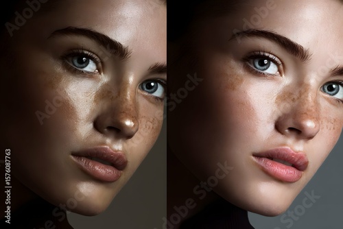 Advanced retouching creates stunning, smooth portraits with vibrant lighting and crisp details.
