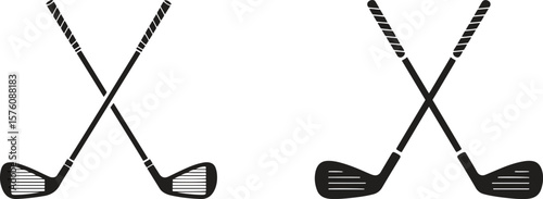 Silhouette golf clubs crossed icon. Sport, golfing, equipment, leisure vector illustration