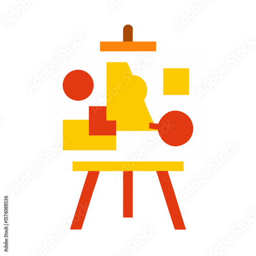 Abstract art on easel with colorful shapes and patterns  