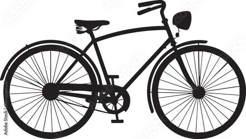 Silhouette of a classic bicycle with headlight and spring seat on a white background image
