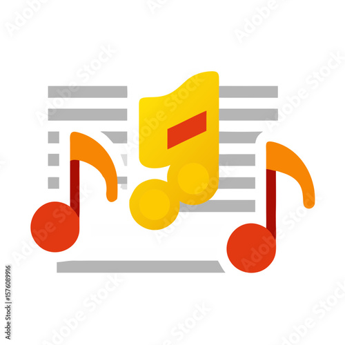 Colorful music notes and sheet music in flat design  