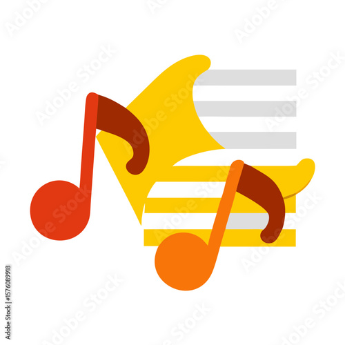 Music notes and elements in colorful flat design style  