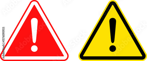 Two warning signs, one red and one yellow, each featuring an exclamation point.
