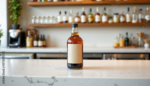 Wallpaper Mural realistic image of a cold brew coffee bottle placed on a white concrete bar coun Torontodigital.ca