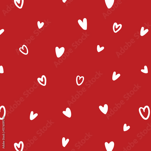 Cute hand drawn hearts seamless repeat vector pattern. Handwritten background. Different doodle style heart shapes and silhouettes ornament, wedding decoration.