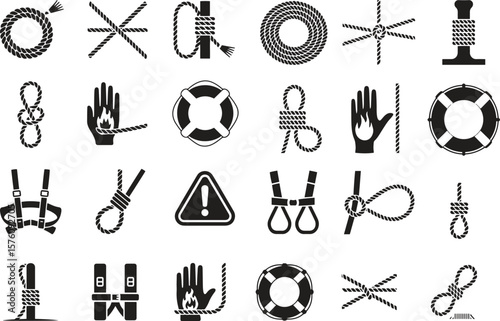 Nautical knots and safety thin line icons set. Rope, sailing, secure, marine vector illustration