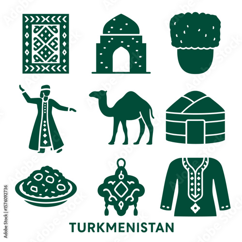 vector isolated green color turkmenistan traditional cultural symbols