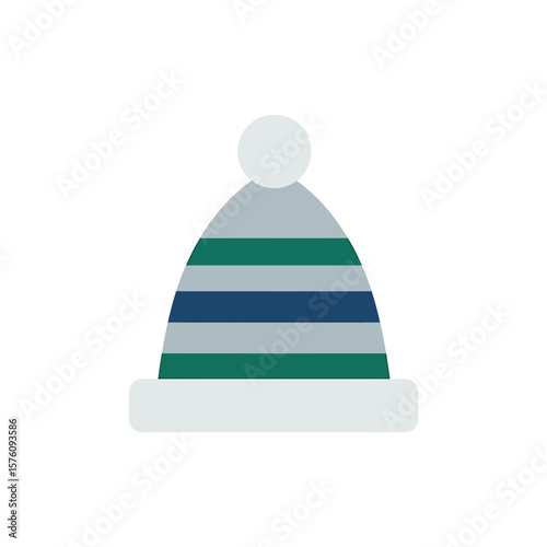 A cozy striped winter hat with a pompom, perfect for keeping warm in cold weather, isolated on white background