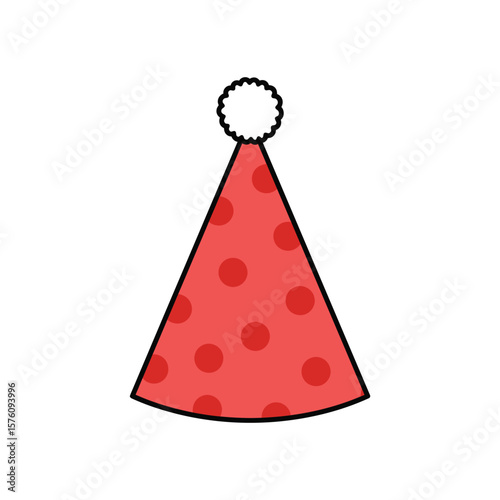 A delightful red party hat with matching polka dots is isolated on white background, perfect for birthday celebrations