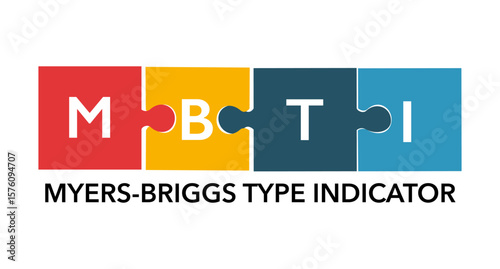 MBTI Mental mindset type with woman with logistical mind problem solving with two puzzle pieces or coming up with innovative ideas, outline colored vector illustration