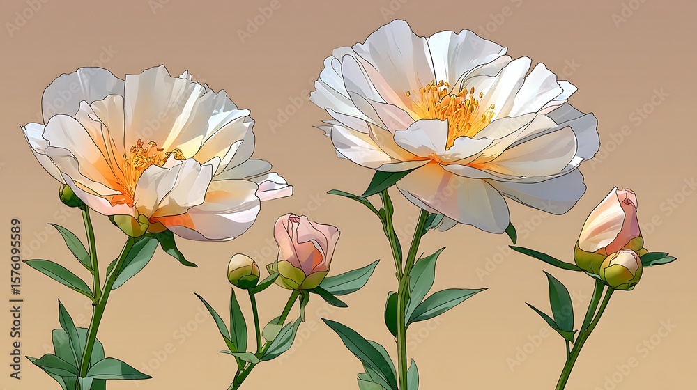 Fototapeta premium Beautiful Peony Flowers in Bloom with Delicate Petals and Soft Color Gradients