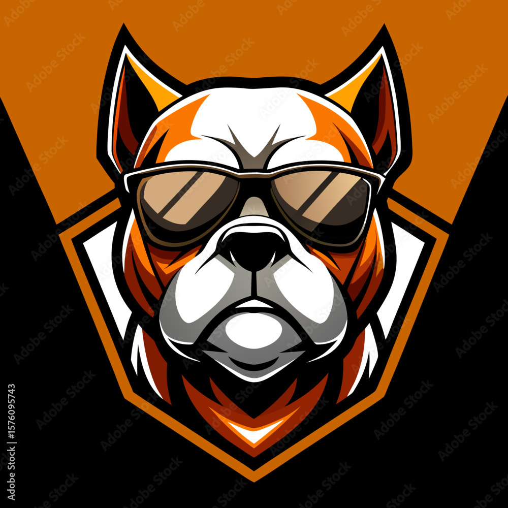 Fototapeta premium Illustration of a fierce bulldog head logo with sunglasses in vector form.