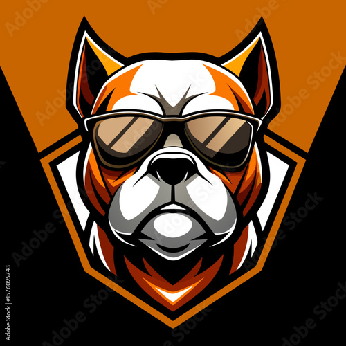 Illustration of a fierce bulldog head logo with sunglasses in vector form.