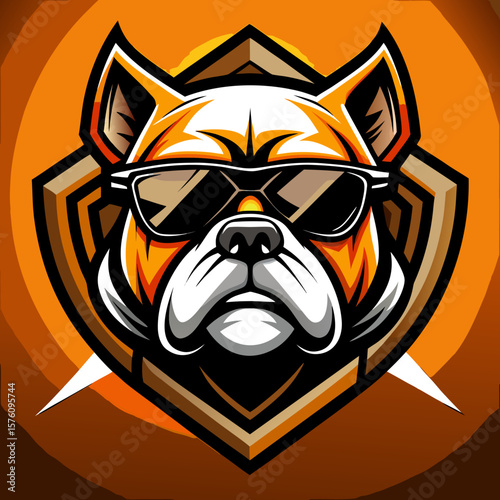Image of a fierce bulldog head logo with sunglasses in vector form.