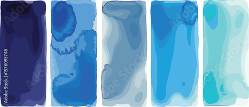 Blue watercolor hand drawn backgrounds vector set, collection. Sky cobalt azure navy blueberry dark light blue. Watercolour texture with aquarelle stains.