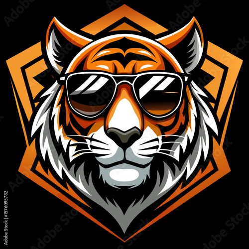  Vector illustration of a fierce tiger head logo with sunglasses.