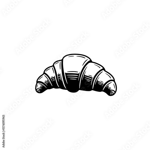 Black vector illustration of classic croissant. Bakery and pastry concept. Breakfast in the morning, french traditional food